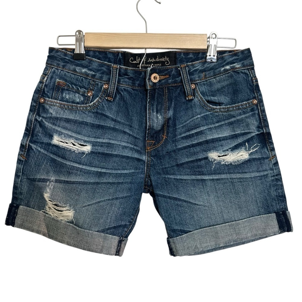 Cult of Individuality Womens Distressed Destroyed Shorts Sz 25 Blue.